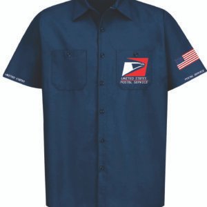 Navy Button Up Red Square Logo