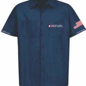 Navy Button Up Red Rectangle Logo